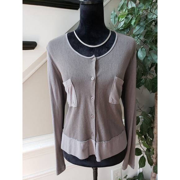 Luna Sweater Womens Gray Mesh Knit Long Sleeve Chest Pockets Button Front M - Picture 2 of 11